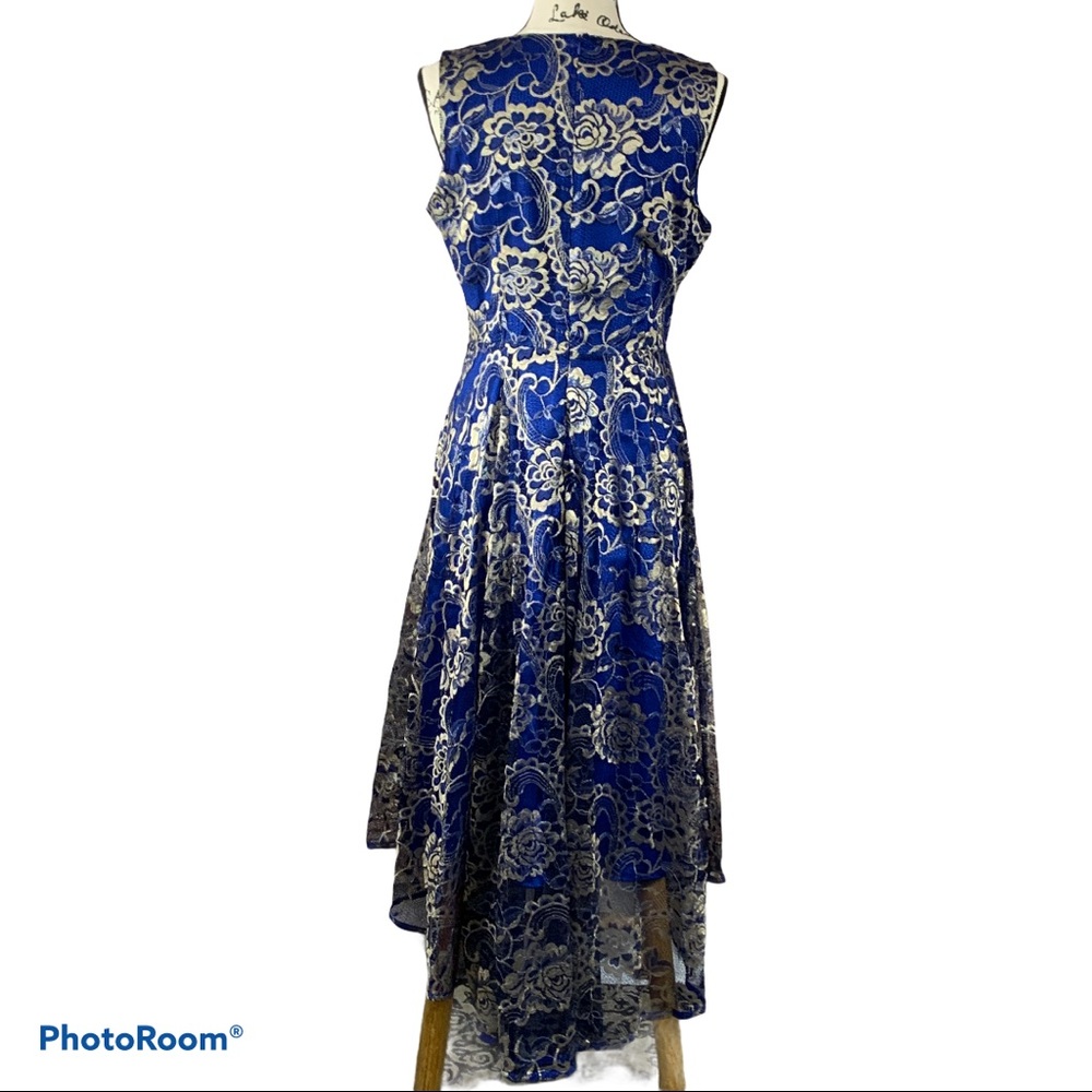 Migeer Blue Sleeveless with Gold Overlay Dress